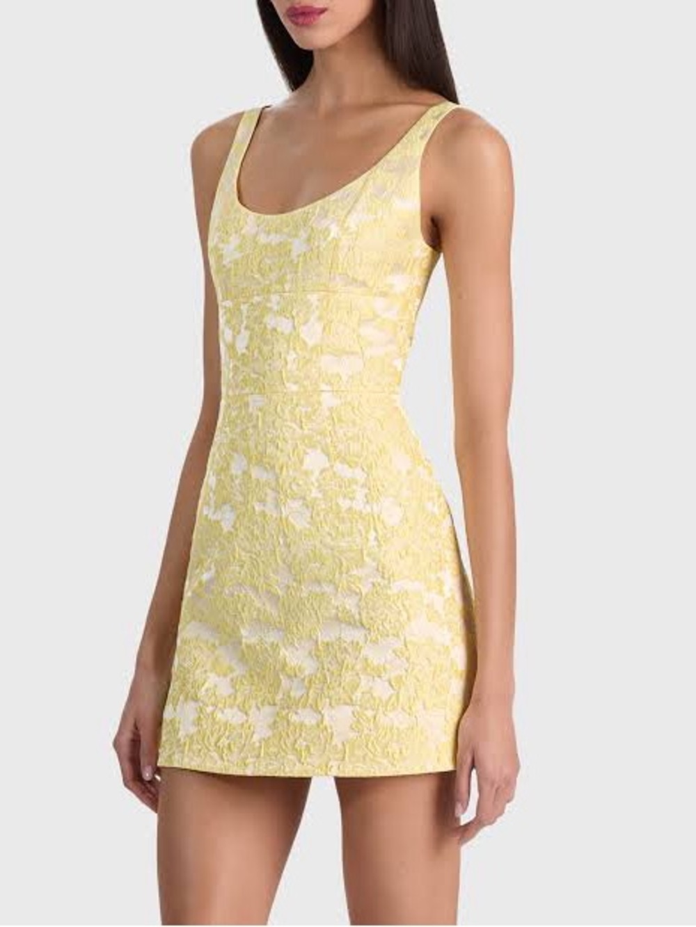 Alice + Olivia Yellow and White Floral Scoop-Neck Mini Dress